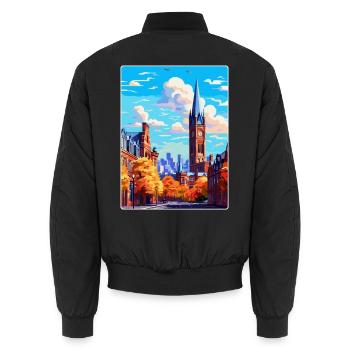Manchester England Uk Reise Poster Souvenir WPA - Unisex Bomberjacke - Schwarz - Hinten - AI Model Male 185 light (185cm)