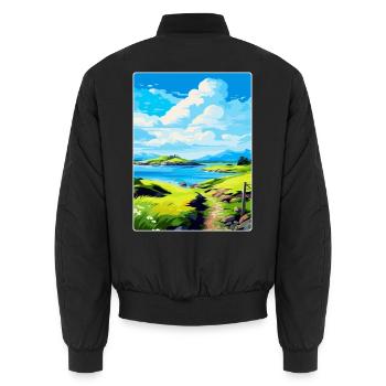 Isle Of Lismore Schottland Vereinigtes Königreich Vintage Reiseposter - Unisex Bomberjacke - Schwarz - Hinten - AI Model Male 185 light (185cm)