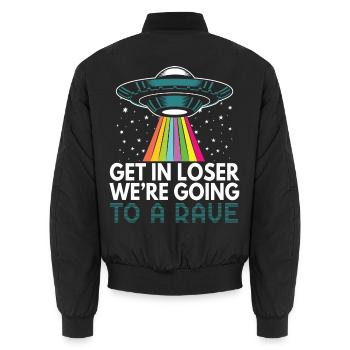 Rave Alien Ufo Cooler Raven Spruch - Unisex Bomberjacke - Schwarz - Hinten - AI Model Male 185 light (185cm)