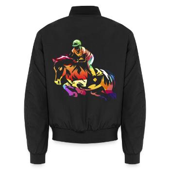 Temperamentvolles Springpferd Turnier - Unisex Bomberjacke - Schwarz - Hinten - AI Model Male 185 light (185cm)