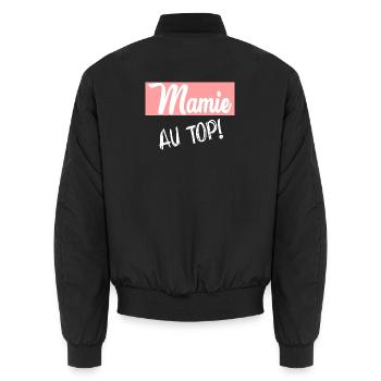 MAMIE. FÊTE DES MÈRES. BONNE FÊTE MAMIE. HUMOUR - Bomber unisexe - noir - Dos - AI Model Male 185 light (185cm)