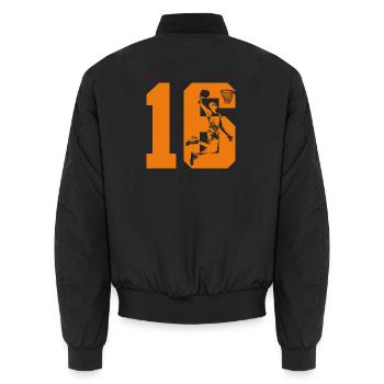 NUMBER 16 BASKETBALL 16TH BIRTHDAY - Unisex Bomber Jacket - black - Back - AI Model Male 185 light (185cm)
