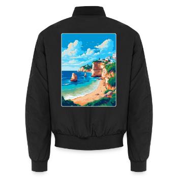 Algarve Portugal Vintage Travel Poster Souvenir - Unisex Bomber Jacket - black - Back - AI Model Male 185 light (185cm)