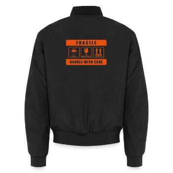 Fragile Handle with Care Versandetikett - Unisex Bomberjacke - Schwarz - Hinten - AI Model Male 185 light (185cm)