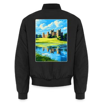 Leeds Castle England Uk Travel Poster Souvenir WPA - Unisex Bomber Jacket - black - Back - AI Model Male 185 light (185cm)