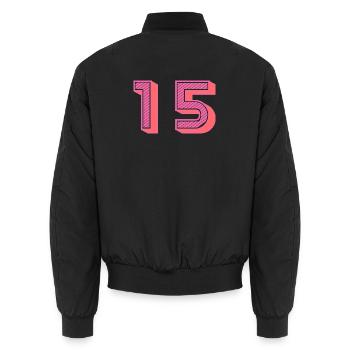 15. 15 YEARS. 15th ANNIVERSARY. 15 YEAR ANNIVERSARY. - Unisex Bomber Jacket - black - Back - AI Model Male 185 light (185cm)