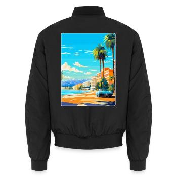 Cannes France Vintage Travel Poster WPA Souvenir - Unisex Bomber Jacket - black - Back - AI Model Male 185 light (185cm)
