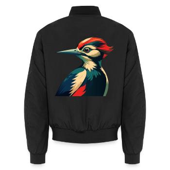 Specht Zeichentrickfigur Buntes Haustier Tier - Unisex Bomberjacke - Schwarz - Hinten - AI Model Male 185 light (185cm)