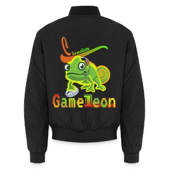 Game Leon . Chamäleon mit Mouse und Headset. - Unisex Bomberjacke - Schwarz - Hinten - AI Model Male 185 light (185cm)