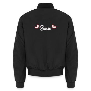 SCHWEIZ. HUMOR. LAND. FLAGGE. GENF. LAUSANNE - Unisex Bomberjacke - Schwarz - Hinten - AI Model Male 185 light (185cm)