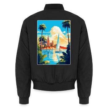 Palma De Mallorca Spanien Vintage Reiseplakat WPA - Unisex Bomberjacke - Schwarz - Hinten - AI Model Male 185 light (185cm)
