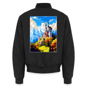 Neuschwanstein Castle Germany Travel Poster WPA - Unisex Bomber Jacket - black - Back - AI Model Male 185 light (185cm)
