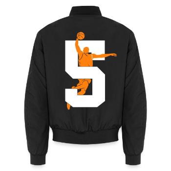 NUMBER 5 BASKETBALL 5TH BIRTHDAY - Unisex Bomber Jacket - black - Back - AI Model Male 185 light (185cm)
