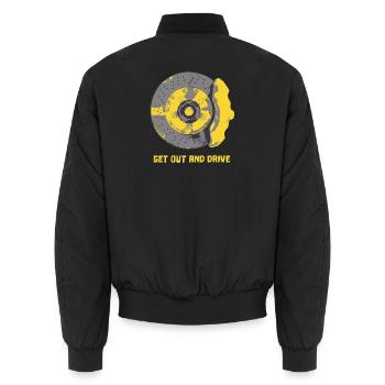 Brake / brake disc / brake pad yellow T-shirt - Unisex Bomber Jacket - black - Back - AI Model Male 185 light (185cm)