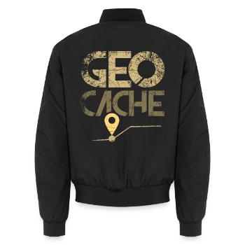Geocache Geocaching Geocatcher Geocatcherin - Unisex Bomberjacke - Schwarz - Hinten - AI Model Male 185 light (185cm)