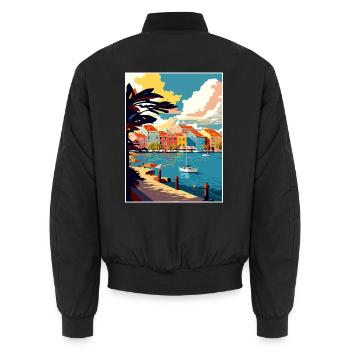Curaçao Karibik Vintage Reiseposter Souvenir - Unisex Bomberjacke - Schwarz - Hinten - AI Model Male 185 light (185cm)