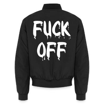 Provokatives Ausruf-Design Tropfen Fuck off - Unisex Bomberjacke - Schwarz - Hinten - AI Model Male 185 light (185cm)