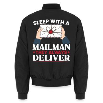 Schlaf mit einem Postboten Sie liefern immer - Unisex Bomberjacke - Schwarz - Hinten - AI Model Male 185 light (185cm)