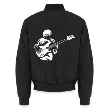 Vibrierender E-Bass Konzertbühne - Unisex Bomberjacke - Schwarz - Hinten - AI Model Male 185 light (185cm)