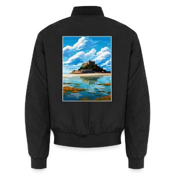 St Michaels Mount Cornwall Vintage Reiseposter - Unisex Bomberjacke - Schwarz - Hinten - AI Model Male 185 light (185cm)