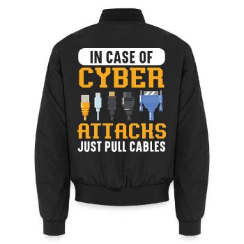 In Case Of Cyber Attacks Just Pull Cables - Unisex Bomberjacke - Schwarz - Hinten - AI Model Male 185 light (185cm)
