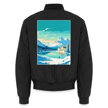 St Moritz Switzerland Vintage Travel Poster WPA - Unisex Bomber Jacket - black - Back - AI Model Male 185 light (185cm)