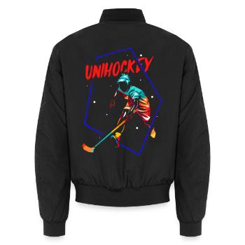 Reflexstarker Unihockey Torwart - Unisex Bomberjacke - Schwarz - Hinten - AI Model Male 185 light (185cm)