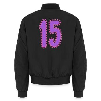 15. 15 YEARS. 15th ANNIVERSARY. 15 YEAR ANNIVERSARY. - Unisex Bomber Jacket - black - Back - AI Model Male 185 light (185cm)