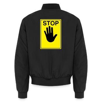Stop Sign Logo - Unisex Bomber Jacket - black - Back - AI Model Male 185 light (185cm)