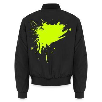 Fleck Farbe Gespritzt gelb Schmutz schmutzig - Unisex Bomberjacke - Schwarz - Hinten - AI Model Male 185 light (185cm)