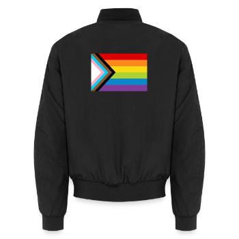 Drapeau de la fierté LGBT / Nouveau drapeau de progrès arc-en-ciel - Bomber unisexe - noir - Dos - AI Model Male 185 light (185cm)