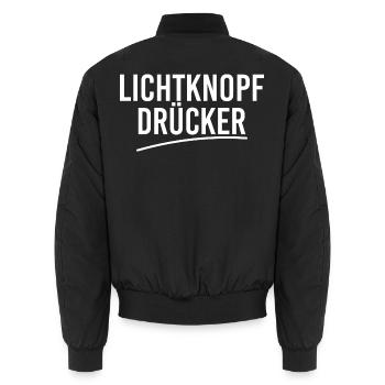 Veranstaltungstechniker Lichtknopf Drücker - Unisex Bomberjacke - Schwarz - Hinten - AI Model Male 185 light (185cm)