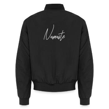 Namaste font - Unisex Bomber Jacket - black - Back - AI Model Male 185 light (185cm)