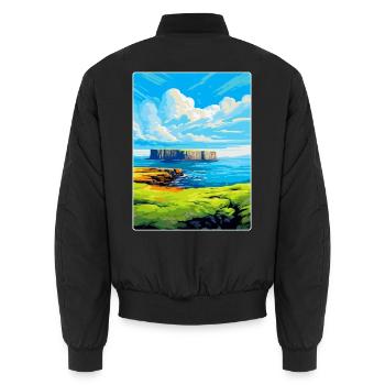 Isle Of Staffa Schottland Vereinigtes Königreich Vintage Reiseposter - Unisex Bomberjacke - Schwarz - Hinten - AI Model Male 185 light (185cm)