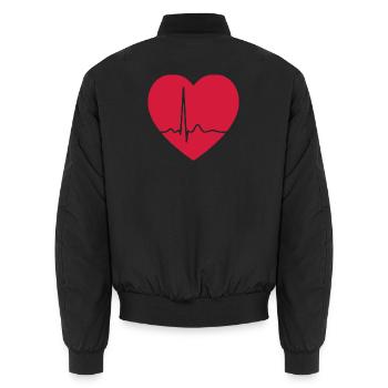 Herzschlag-EKG-Linie Medizinischer Pulswellen-Ikon-Vektor - Unisex Bomberjacke - Schwarz - Hinten - AI Model Male 185 light (185cm)