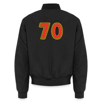 70. 70 JAHRE. 70-JÄHRIGES JUBILÄUM. 70-JÄHRIGES JUBILÄUM. - Unisex Bomberjacke - Schwarz - Hinten - AI Model Male 185 light (185cm)