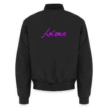 Antonia Neon Script - Unisex Bomberjacke - Schwarz - Hinten - AI Model Male 185 light (185cm)