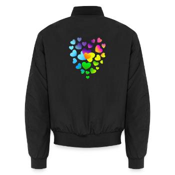Herz Herzen bunte Herzen - Unisex Bomberjacke - Schwarz - Hinten - AI Model Male 185 light (185cm)