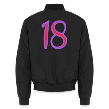 18. 18 JAHRE ALT. 18-JÄHRIGES JUBILÄUM. GEBURTSTAG 18 JAHRE. - Unisex Bomberjacke - Schwarz - Hinten - AI Model Male 185 light (185cm)