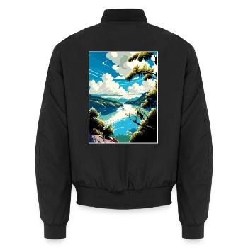 Donau Fluss Europa Vintage Reiseplakat Souvenir - Unisex Bomberjacke - Schwarz - Hinten - AI Model Male 185 light (185cm)