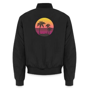 Synthwave Sun and Palms - Unisex Bomber Jacket - black - Back - AI Model Male 185 light (185cm)