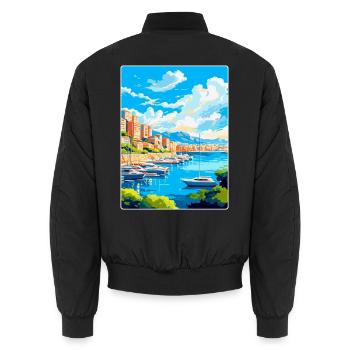 Monaco Côte d'Azur Frankreich Vintage Reiseplakat - Unisex Bomberjacke - Schwarz - Hinten - AI Model Male 185 light (185cm)