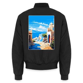 Kos Griechenland Vintage Reise Poster Souvenir Souvenir - Unisex Bomberjacke - Schwarz - Hinten - AI Model Male 185 light (185cm)