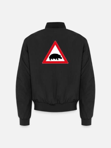Straßenschild mit Nilpferd - Unisex Bomberjacke - Schwarz