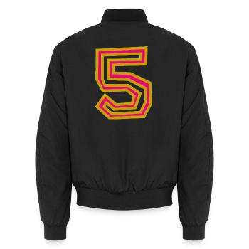 5. 5 YEARS. 5th ANNIVERSARY - Unisex Bomber Jacket - black - Back - AI Model Male 185 light (185cm)