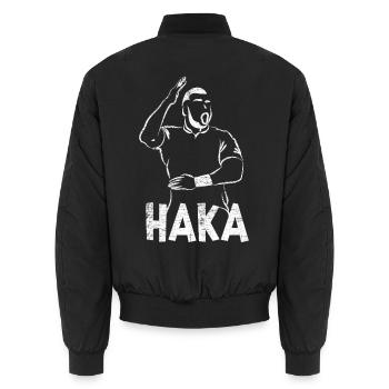 Kraftvoller Haka Maorikriegstanz - Unisex Bomberjacke - Schwarz - Hinten - AI Model Male 185 light (185cm)