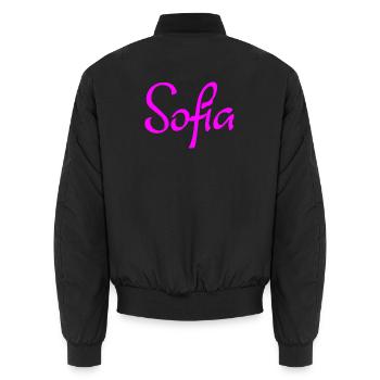 Sofia Neon-Schriftzug - Unisex Bomberjacke - Schwarz - Hinten - AI Model Male 185 light (185cm)