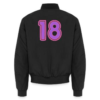 18. 18 JAHRE ALT. 18-JÄHRIGES JUBILÄUM. GEBURTSTAG 18 JAHRE. - Unisex Bomberjacke - Schwarz - Hinten - AI Model Male 185 light (185cm)