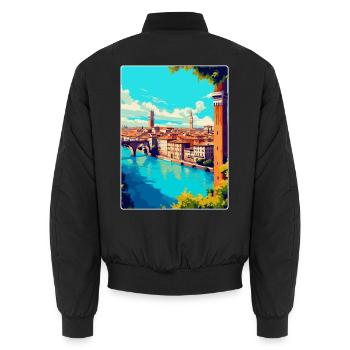 Verona Italy Vintage Travel Poster WPA Souvenir - Unisex Bomber Jacket - black - Back - AI Model Male 185 light (185cm)
