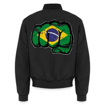 Brasilien Flagge Hand Faust used - Unisex Bomberjacke - Schwarz - Hinten - AI Model Male 185 light (185cm)